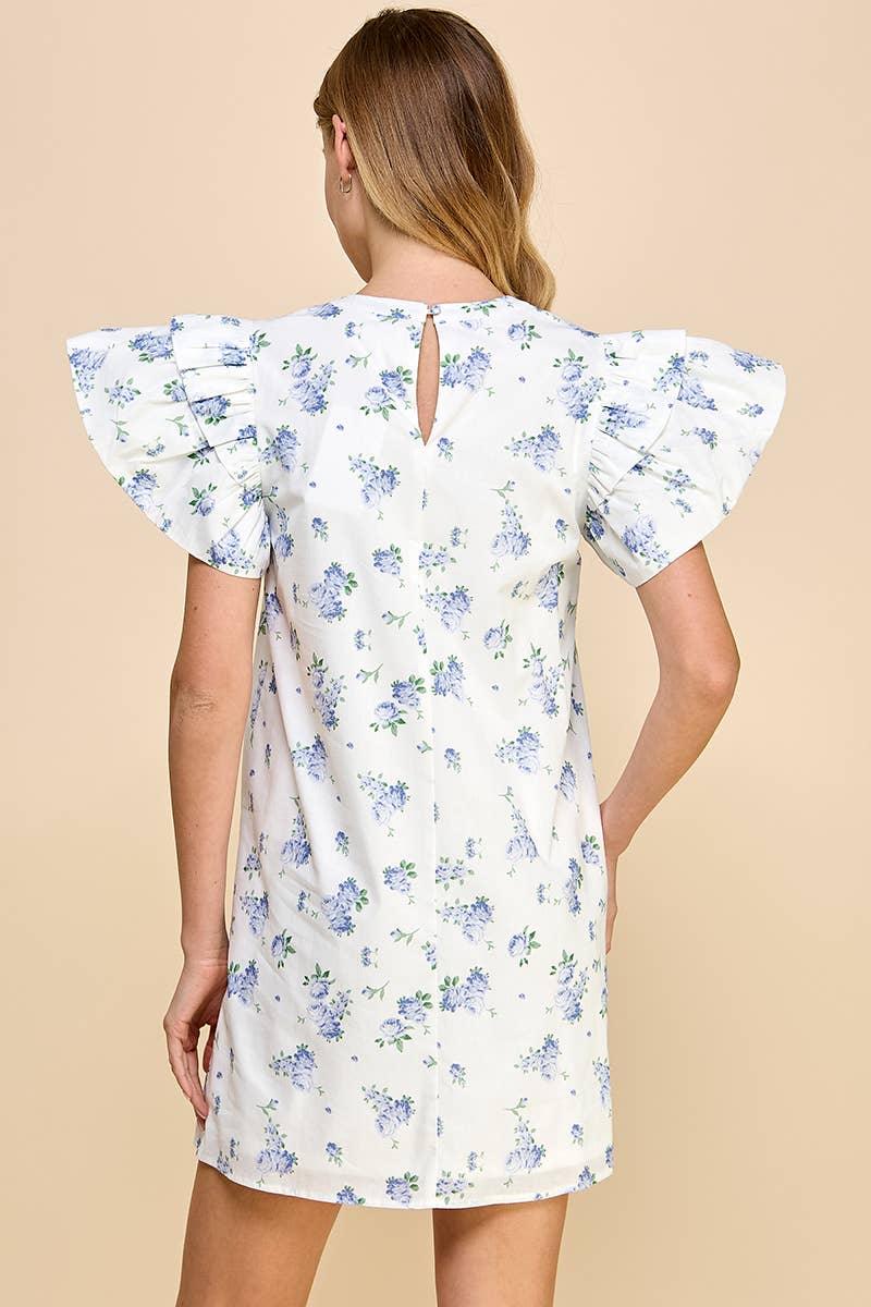 Floral Blue & White Shift Dress