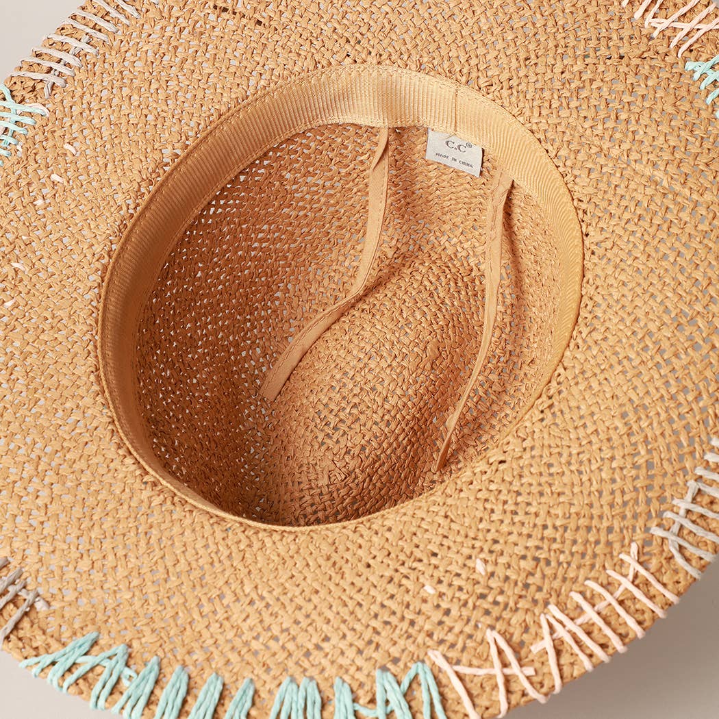 Multi-Colored Stitched Brim Panama Hat