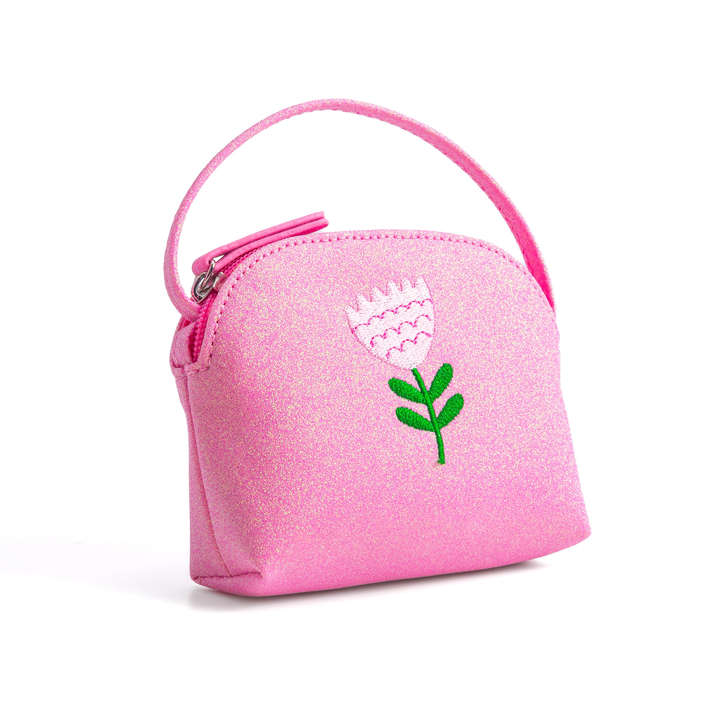 Sparkly Glitter Leather Purse with Flower Embroidery for Little Girls, Toddler (Ages 2-8)