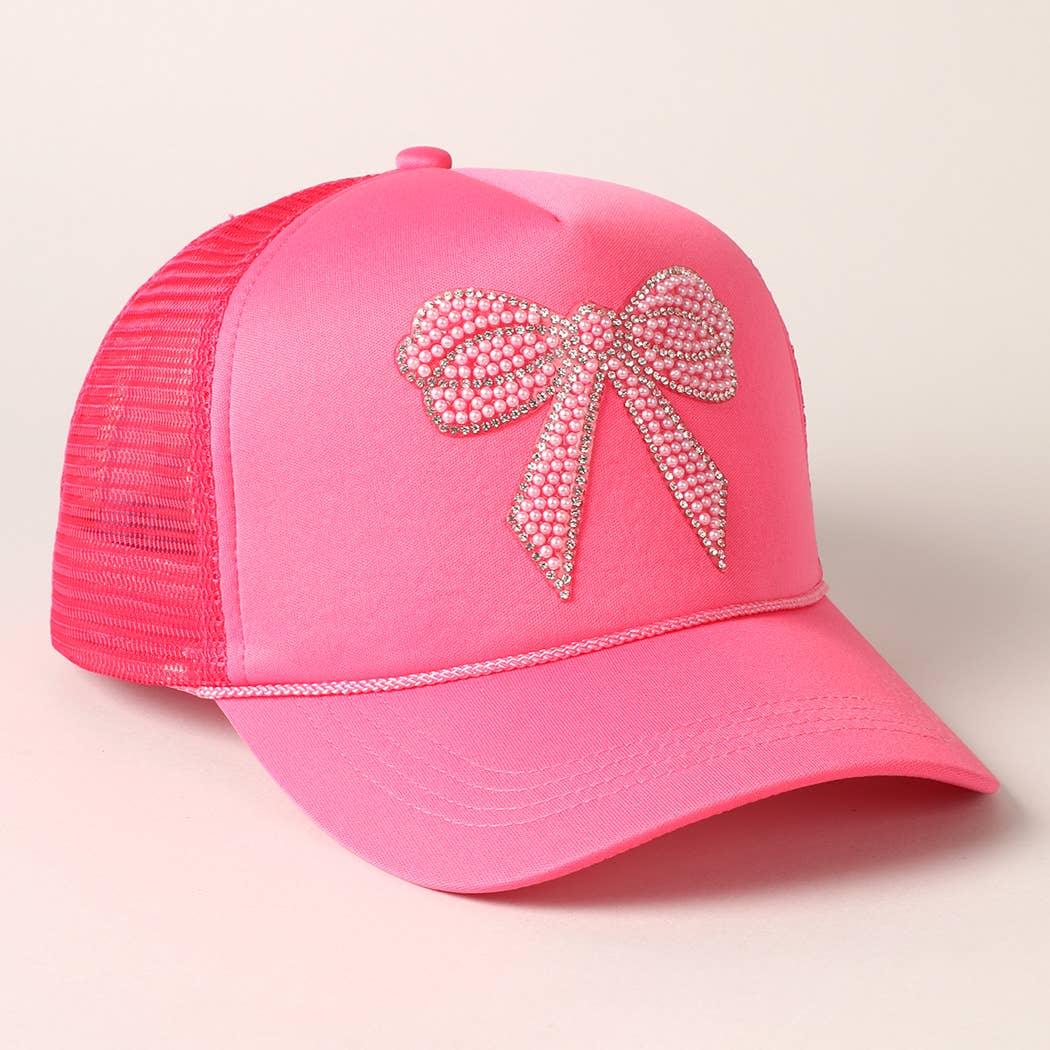 Rhinestone Bow Patch Foam Mesh Back Trucker Hat