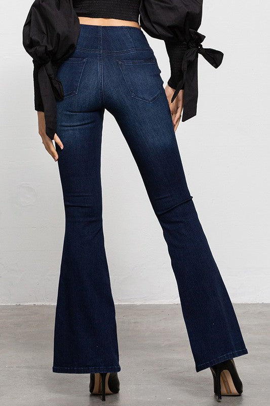 MID-RISE BANDED WIDER FLARE JEANS