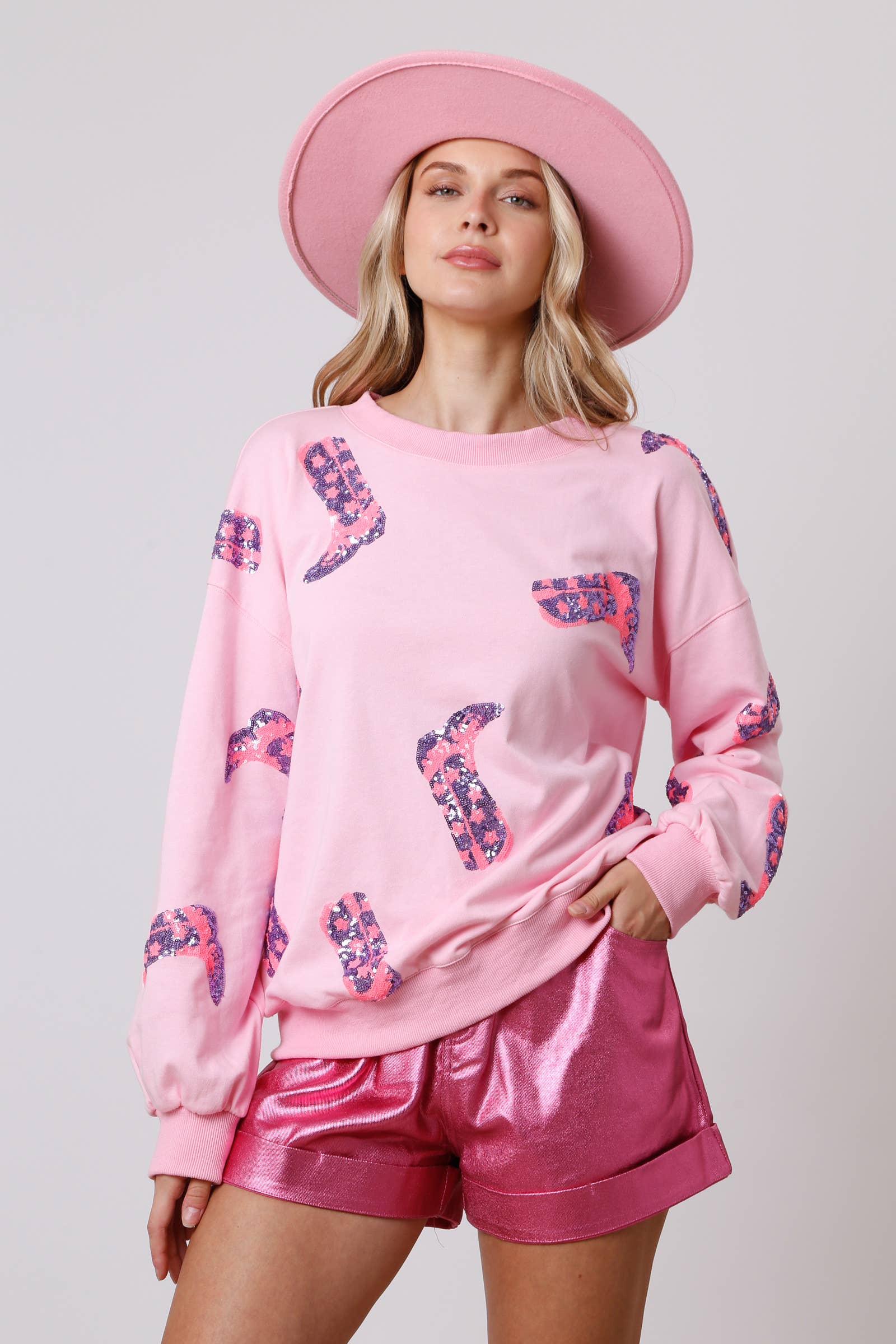 Pink Boots Loose Fit Pullover - IFKT54483-04 - Preorders: LIGHT PINK / M - Bexa Boutique