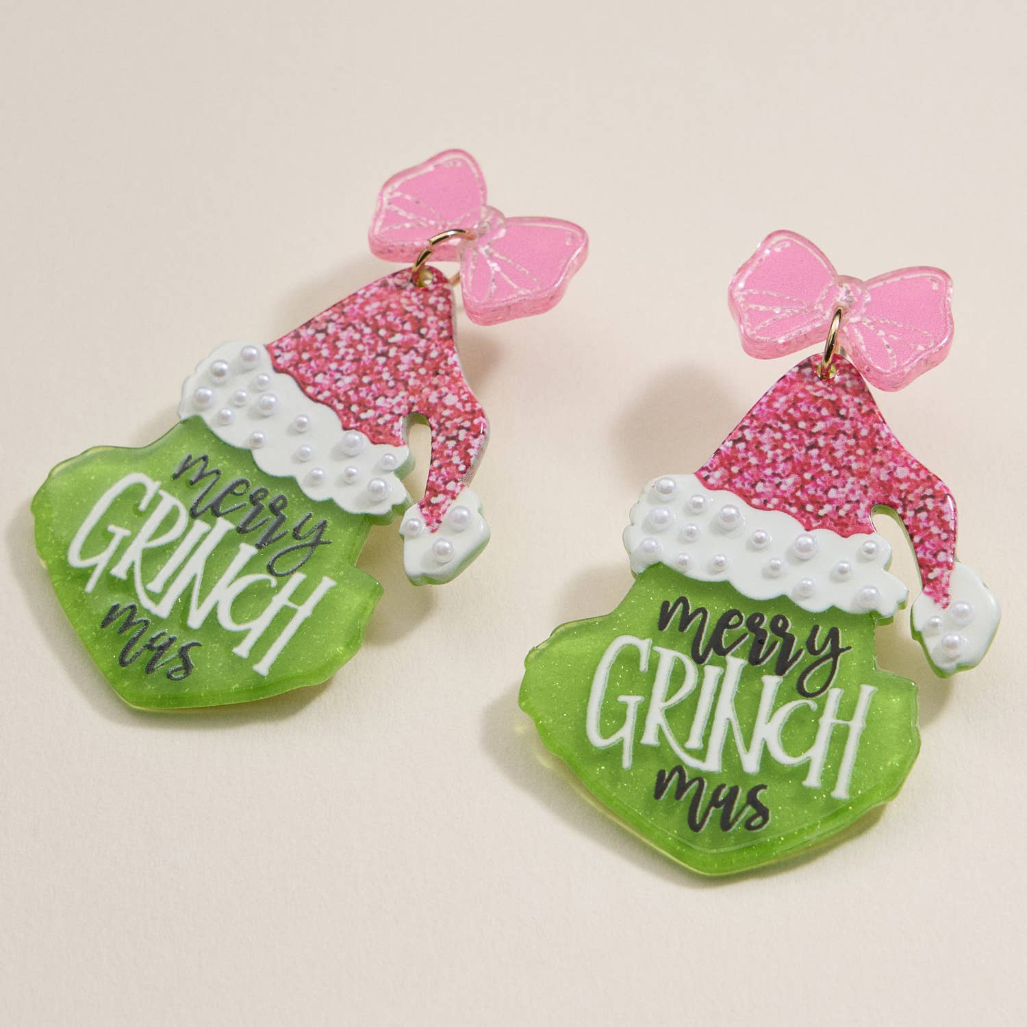 Christmas Green Monster Acetate Dangling Earrings