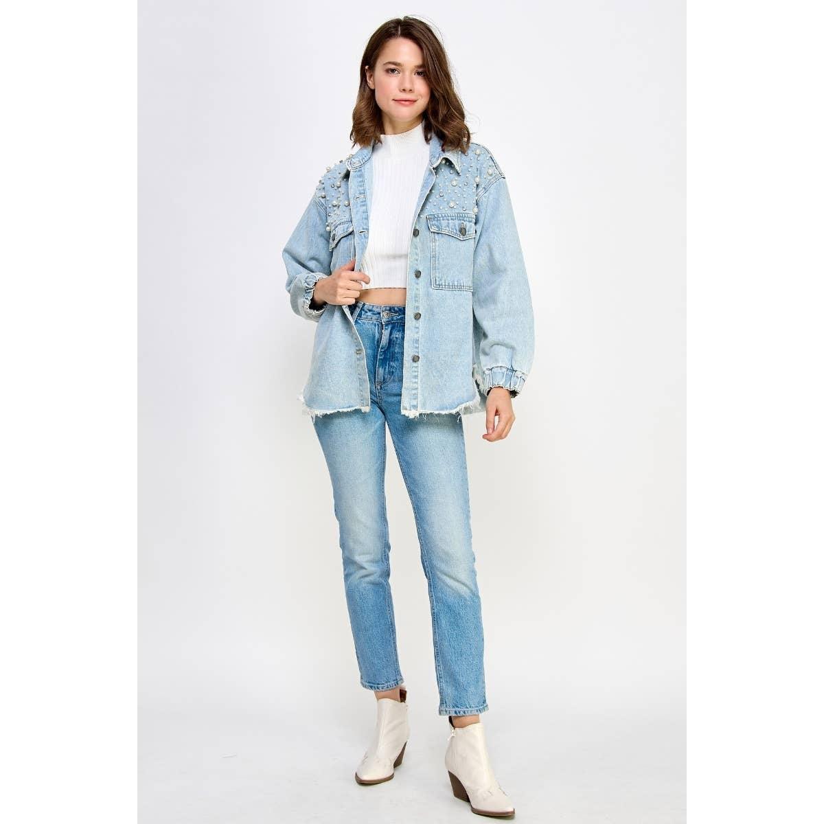 Pearl and Rhinestone Denim Jacket