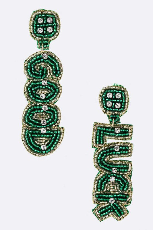 LUCKY Beaded Saint Patricks Day Earrings