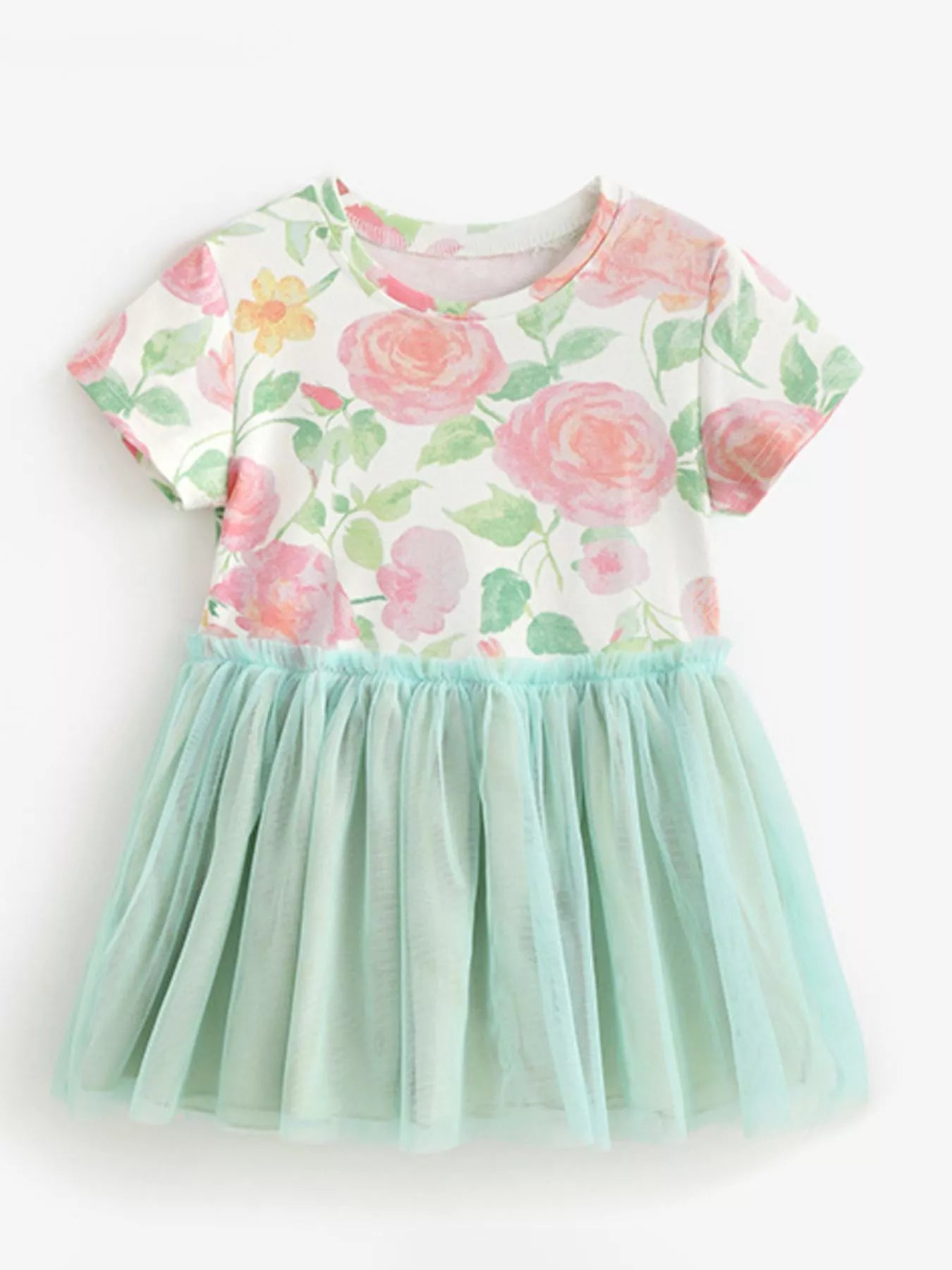 Children's Floral Print Tulle Dress - Sage - Bexa Boutique