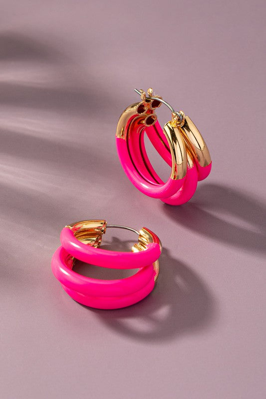 Triple layer tube hoop earrings with enamelcoating