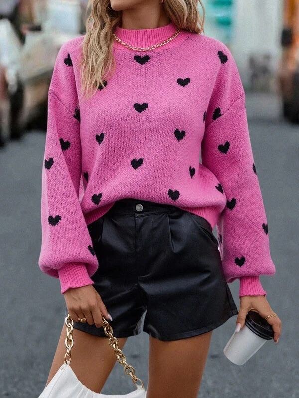All over heart sweater - Black - Bexa Boutique