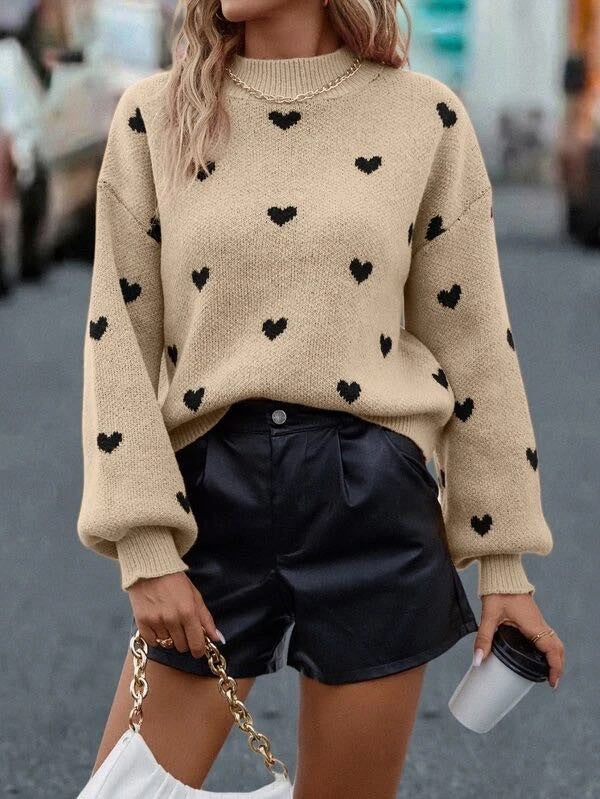 All over heart sweater - Black - Bexa Boutique