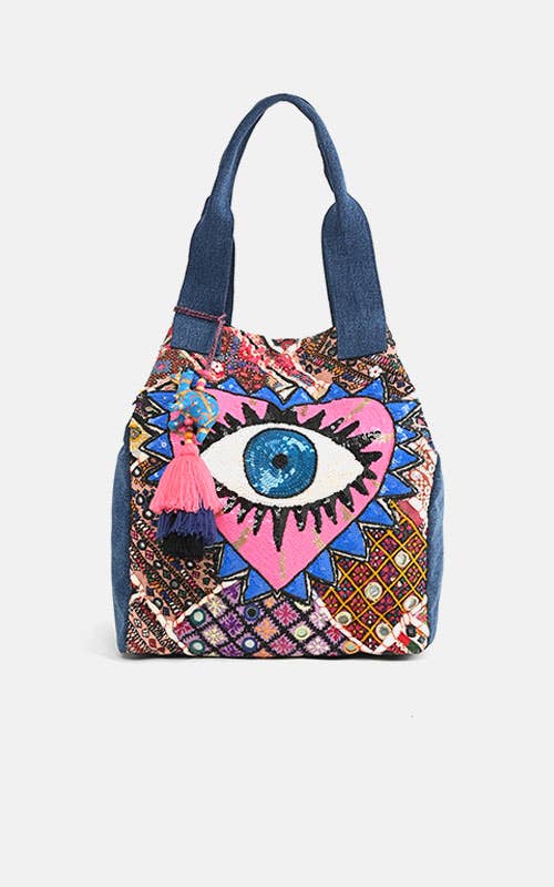 Watch Over Me Evil Eye Denim Tote