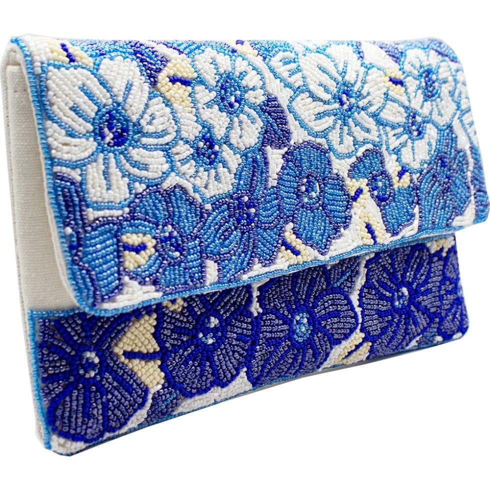 BLUE BEADED FLORAL Clutch