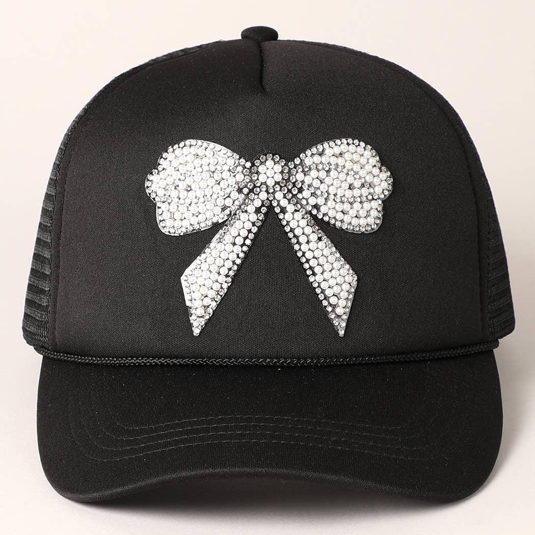 Rhinestone Bow Patch Foam Mesh Back Trucker Hat