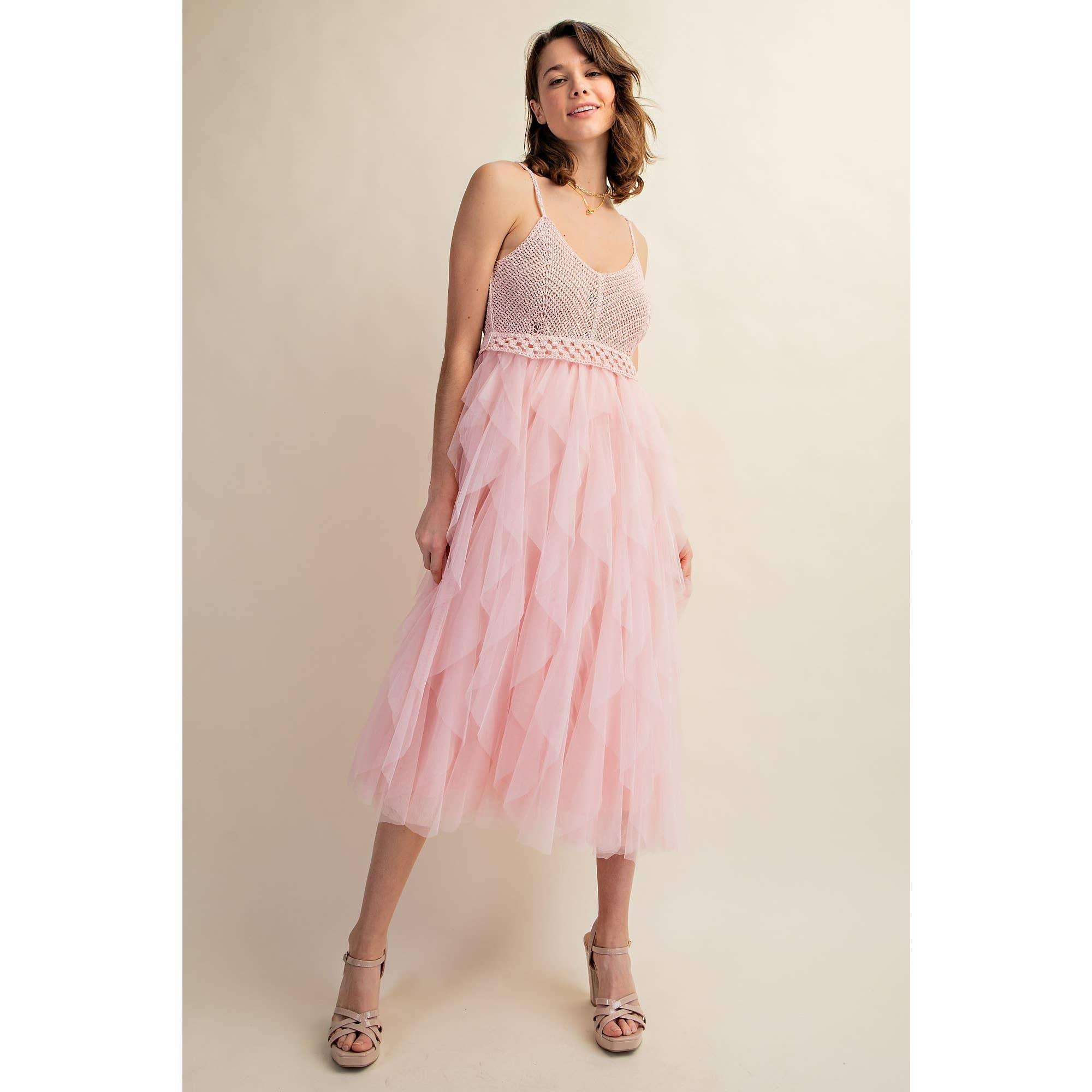 Tulle Crochet Midi Dress