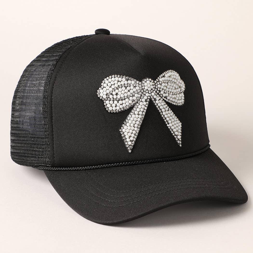 Rhinestone Bow Patch Foam Mesh Back Trucker Hat