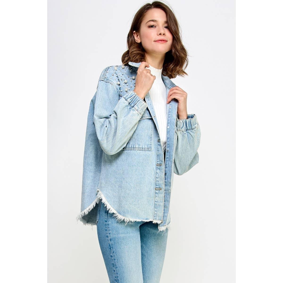 Pearl and Rhinestone Denim Jacket