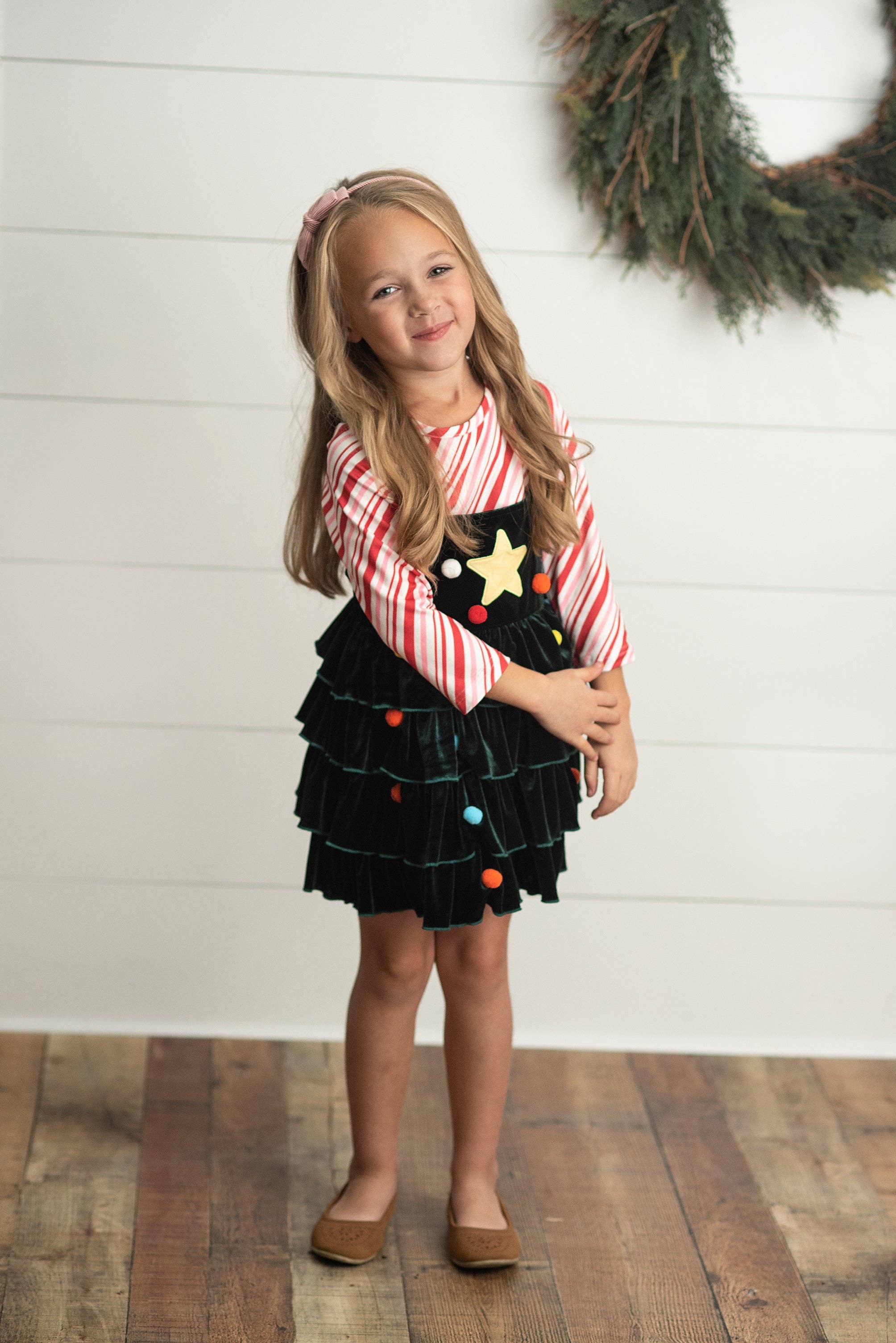 Candy Cane & Velvet Christmas Tree Holiday Dress Set