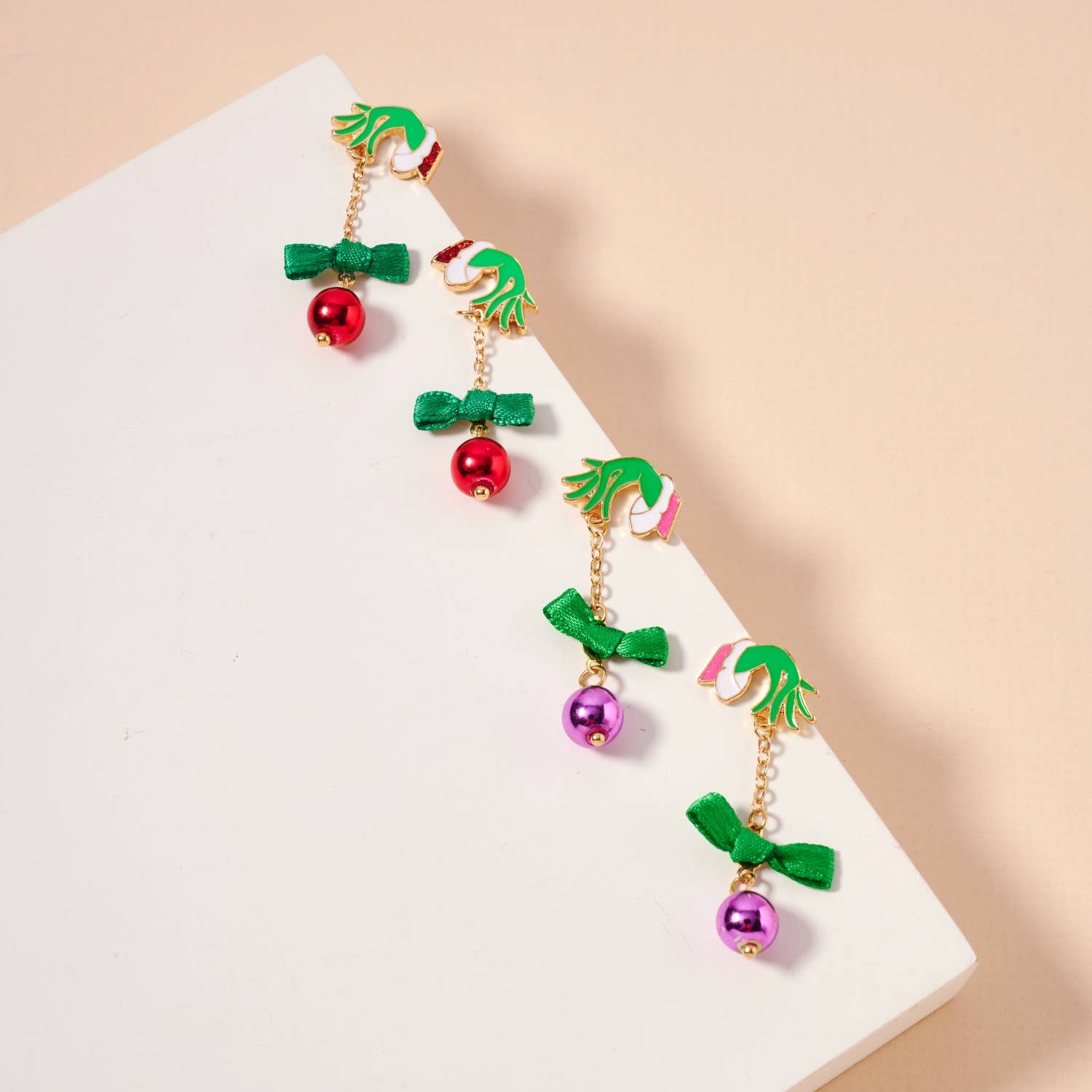 Christmas Grinch & Ball Ornament Dangling Earrings