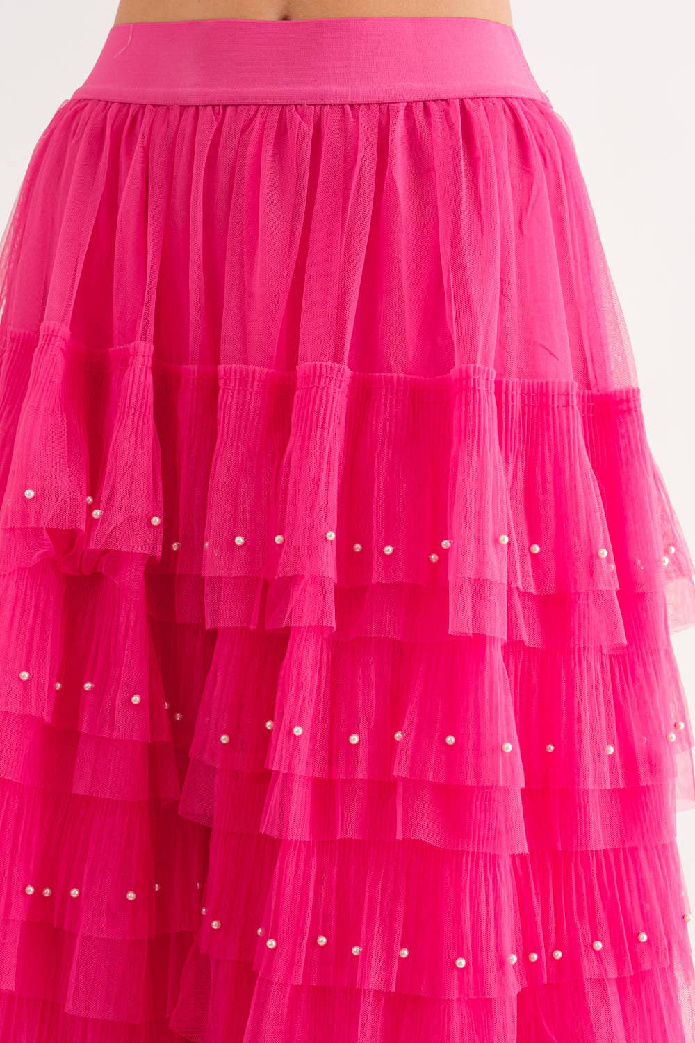 Hot Pink Pearl Embellished Maxi Tulle Skirt