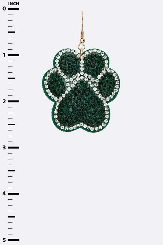 Green Paw Print Crystal Pillow Earrings