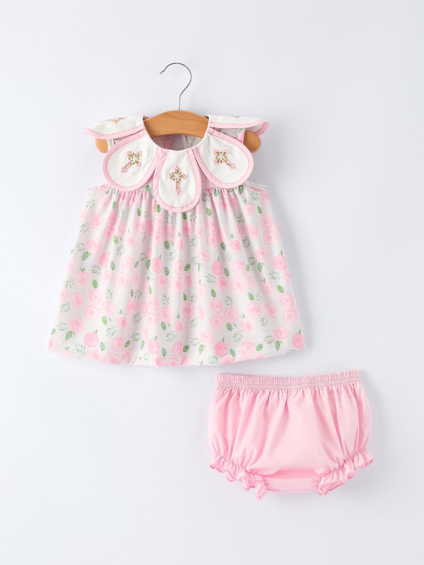 Petal Peter Pan Collar Christ Bishop Christening Baby Girls Bloomer Set