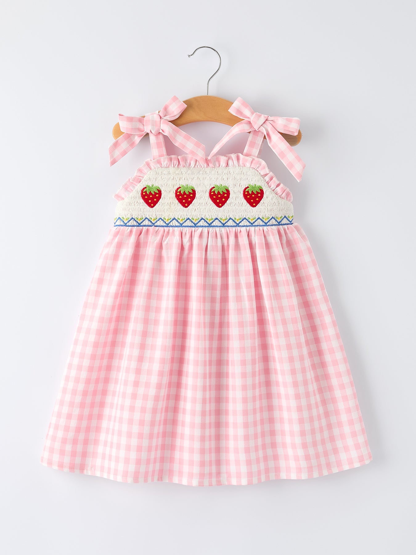Strawberry Embroidery Girl Dress Bow Strap Ruffle - Bexa Boutique