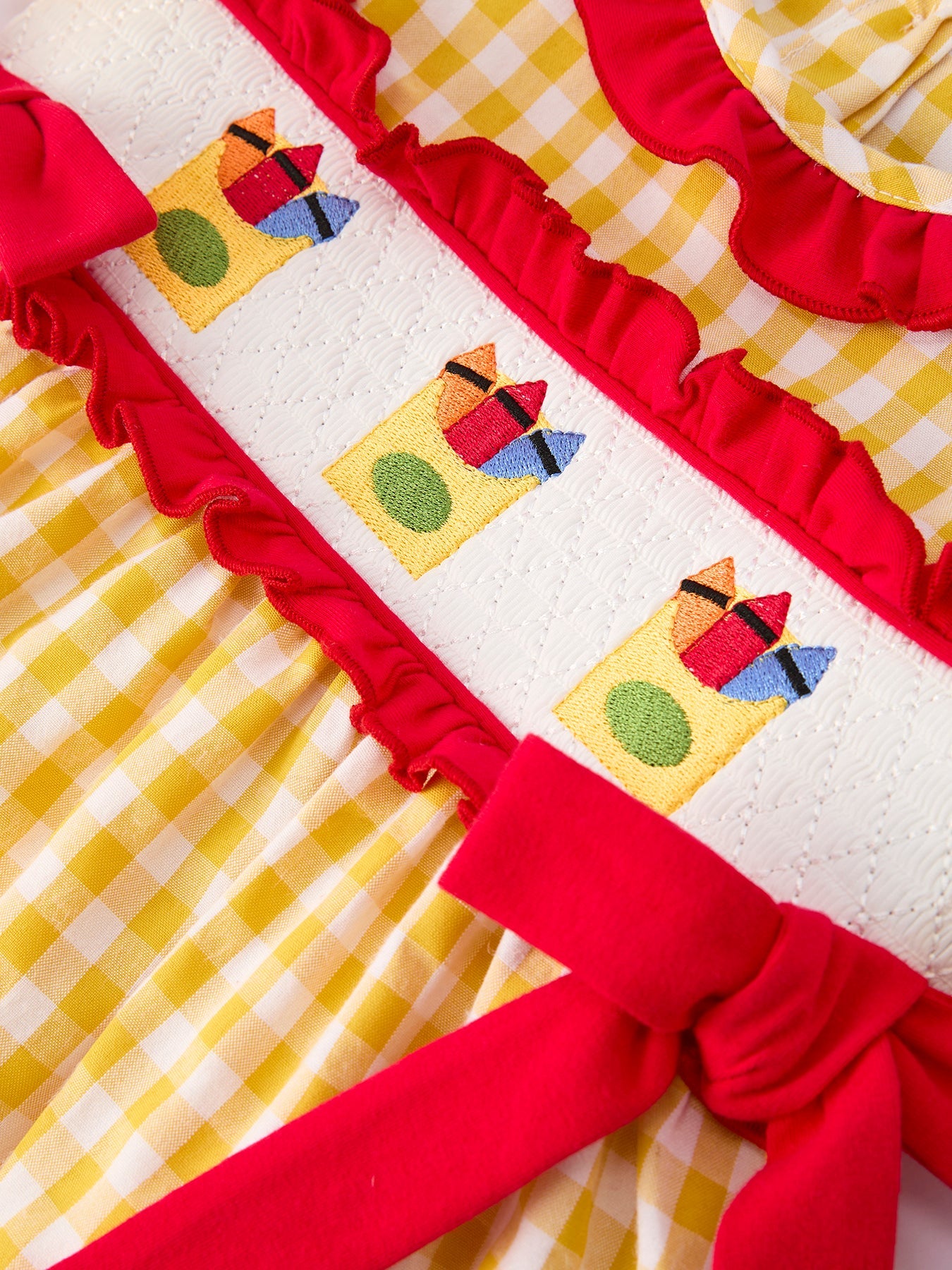 Back To School Supply Plaid Girls Dress Ruffle Collar Bow