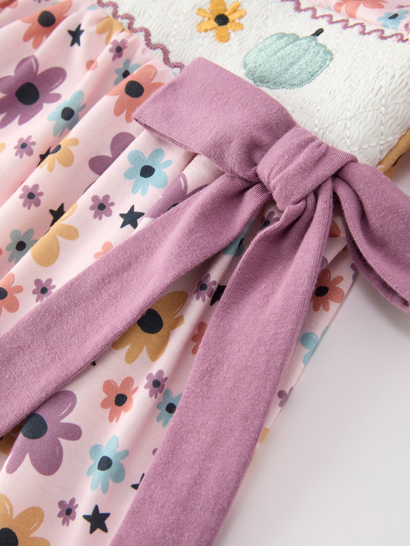 Halloween Thanksgiving Pumpkin Floral Bow Girls Dress