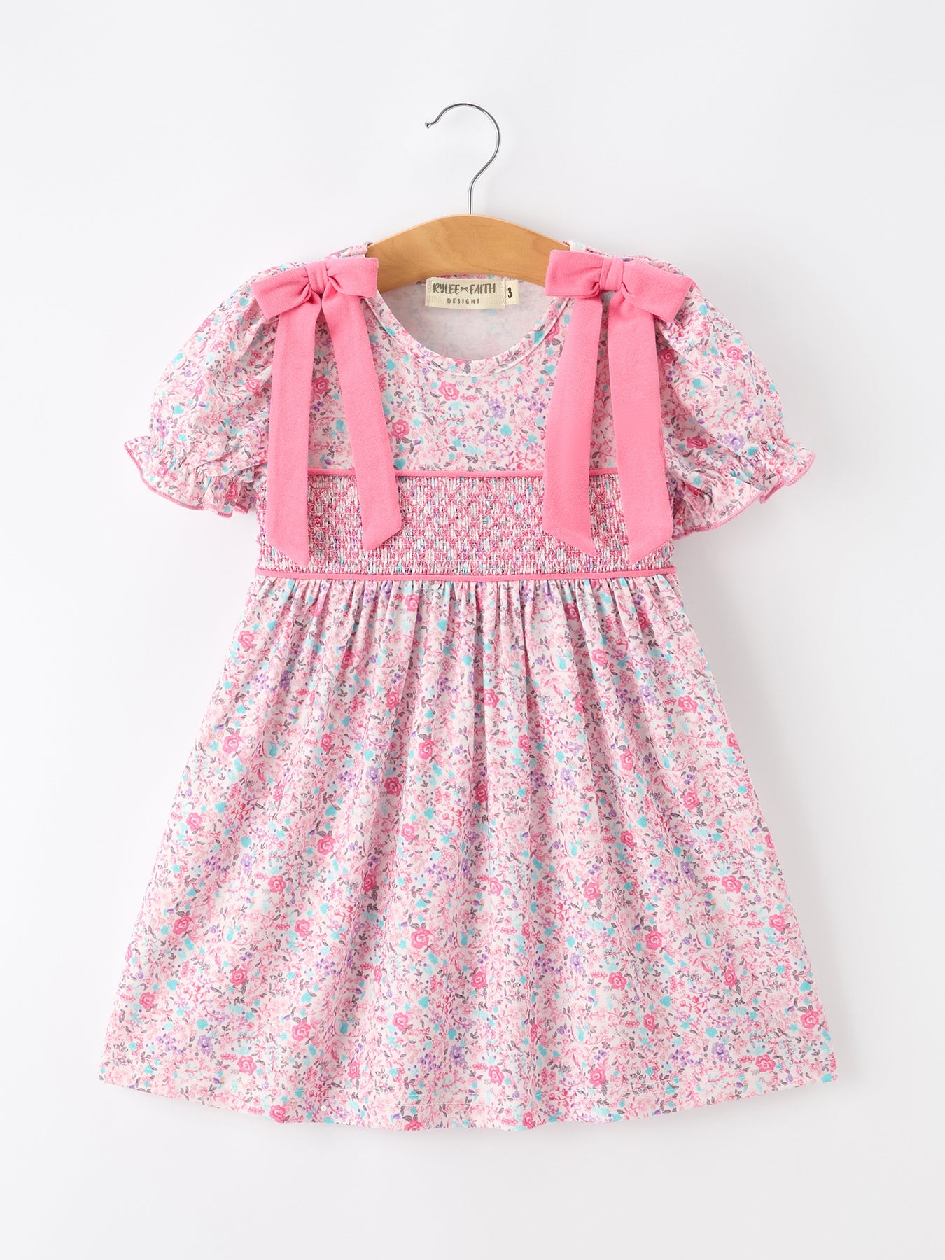 Pink Bow Smocked Floral Girl Dress