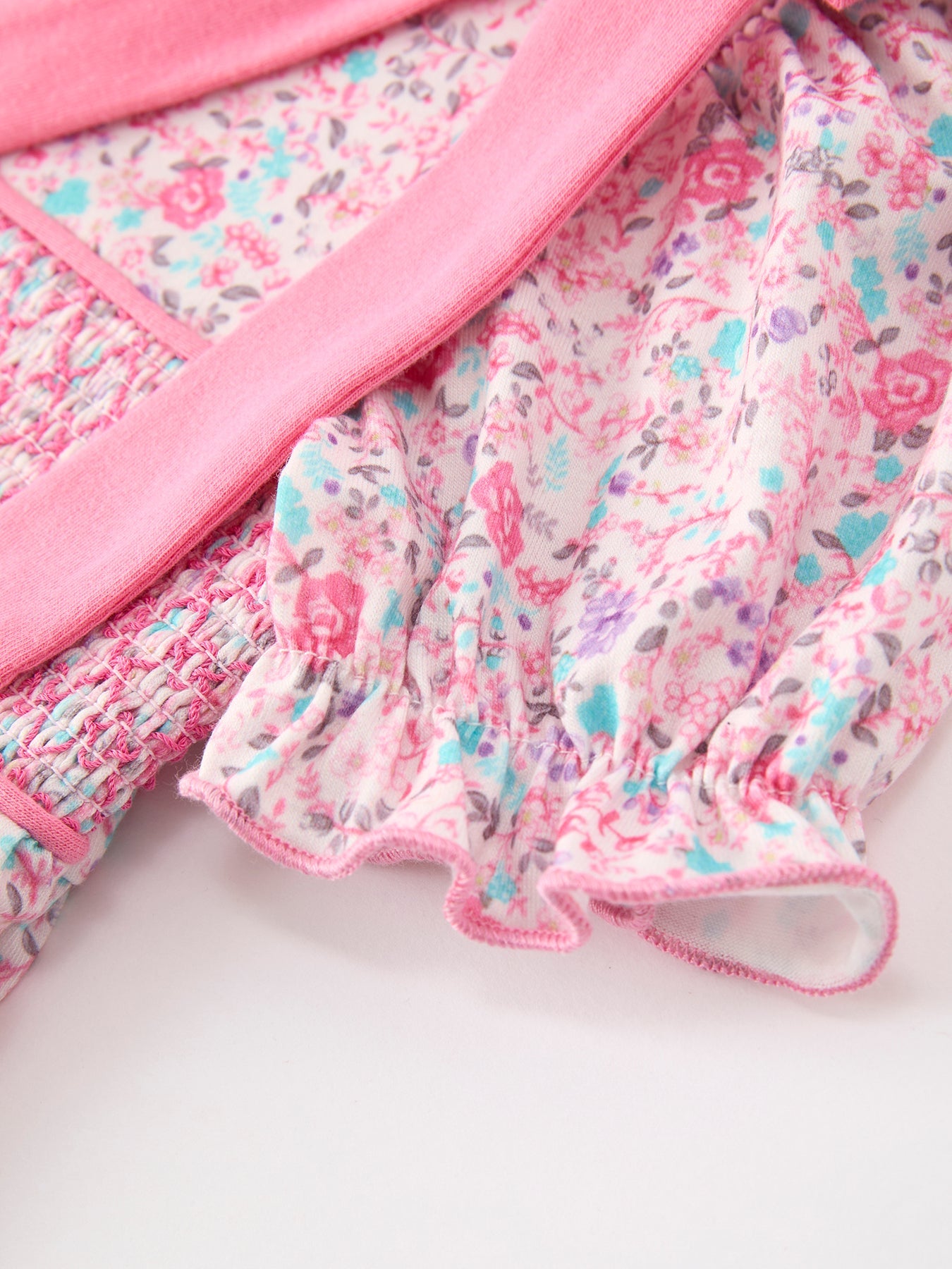 Pink Bow Smocked Floral Girl Dress