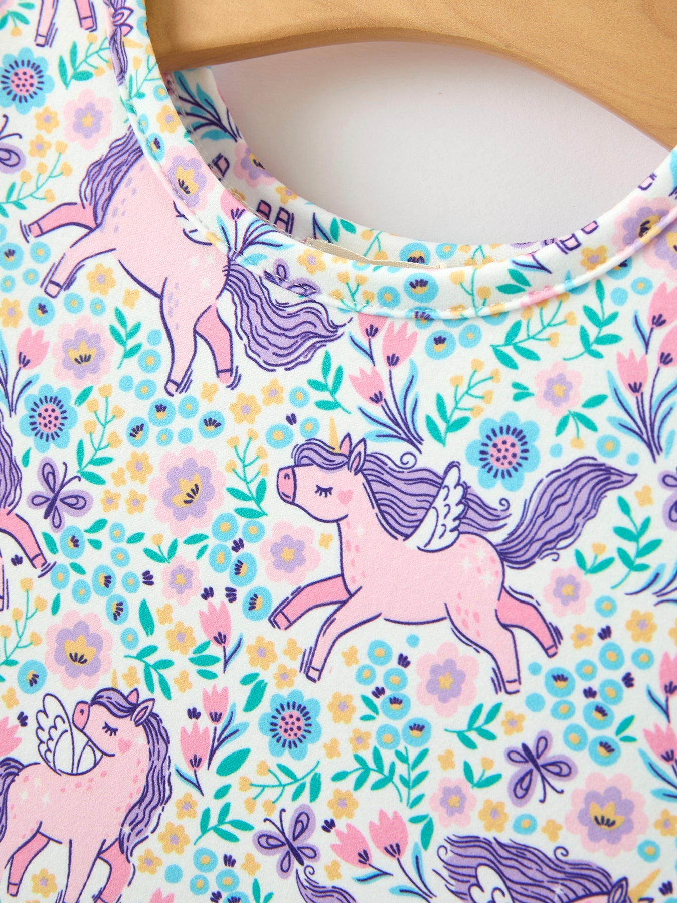 Unicorn Floral Print Girls Short Sleeve Twirl Dress