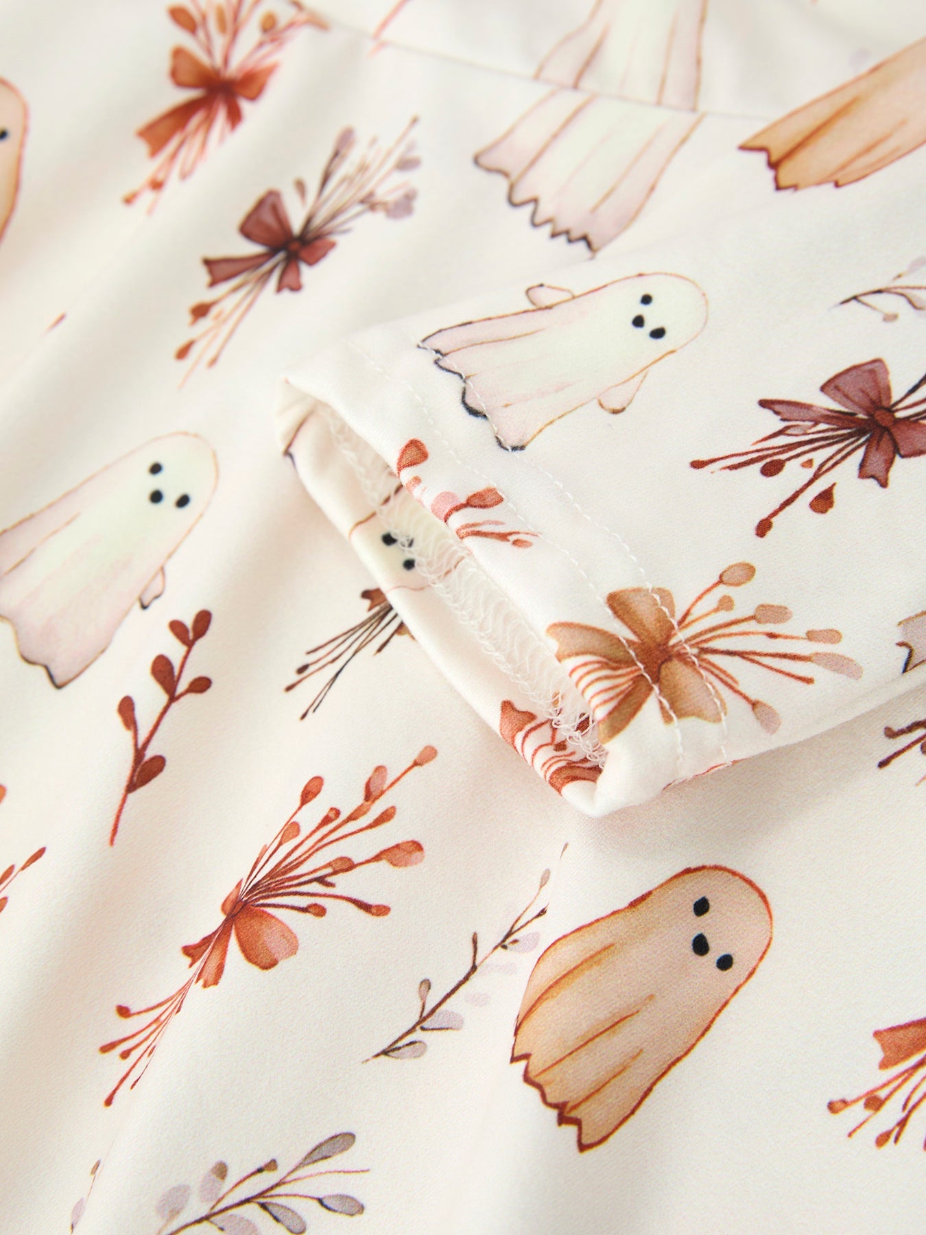 Halloween Ghost Floral Bow Girls Long Sleeve Twirl Dress
