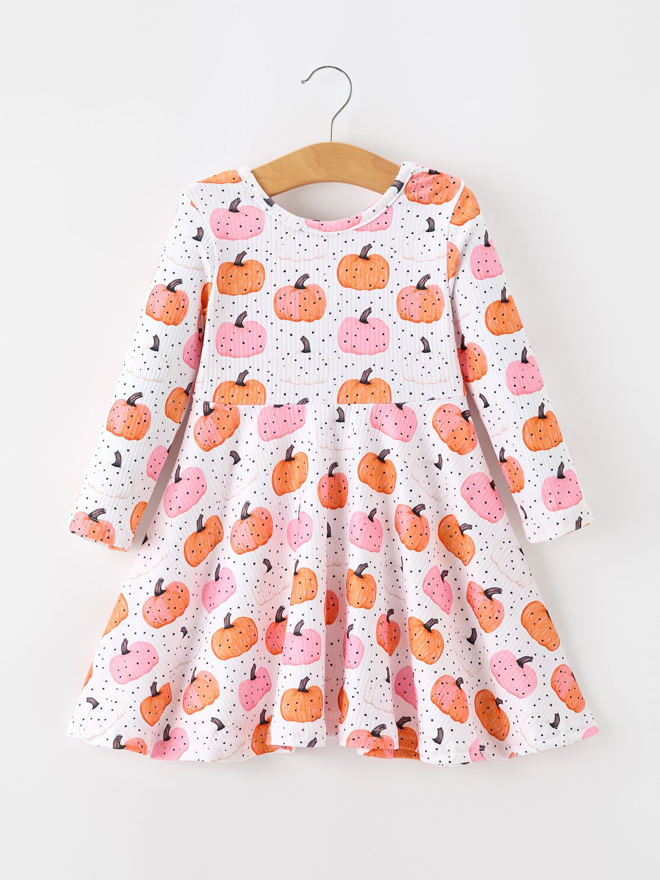 Fall Pumpkin Print Girls Twirl Dress Long Sleeve