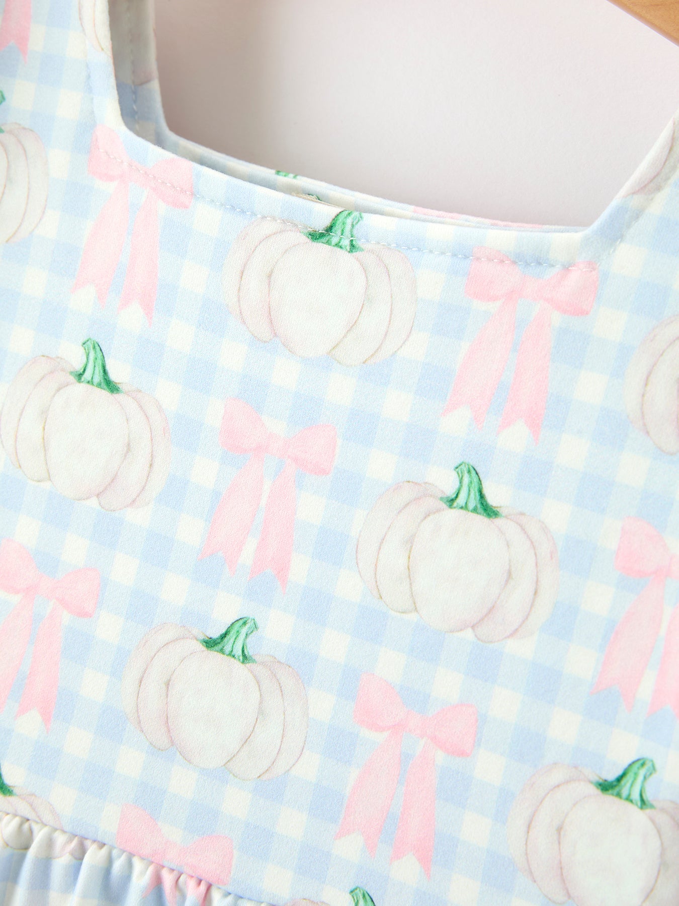 Fall Pumpkin Bow Plaid Girls Ruffle Hem Dress