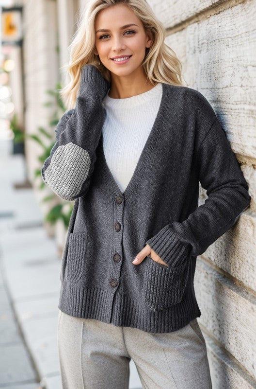 Long Sleeve V Neck Cardigan- Regular and Plus Size