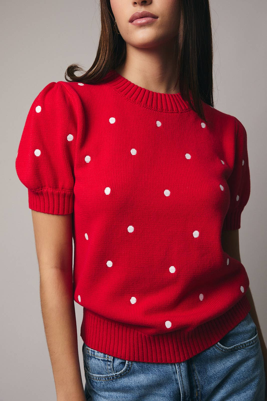 POLKA DOT EMBROIDERED SWEATER