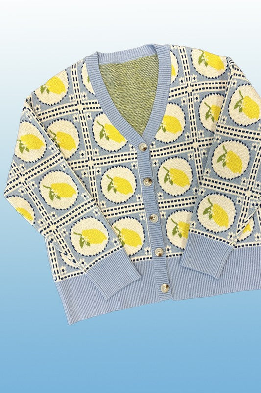 Tiled lemon knit cardigan