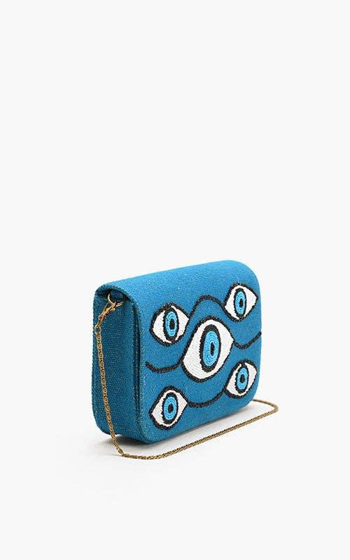 America & Beyond - Evil Eye Tufted Embellished Clutch