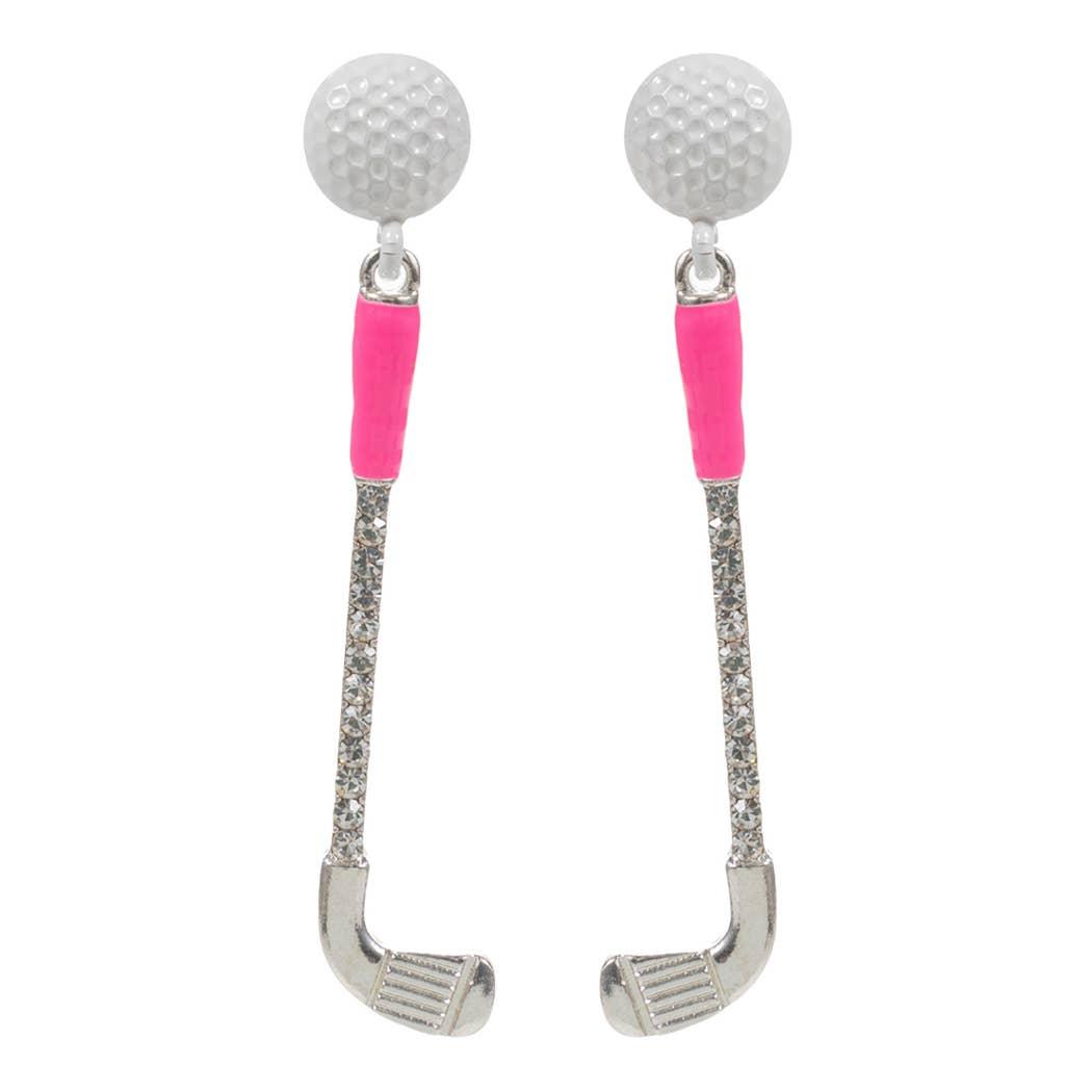 Golf Iron and Ball Glitter Post Earrings