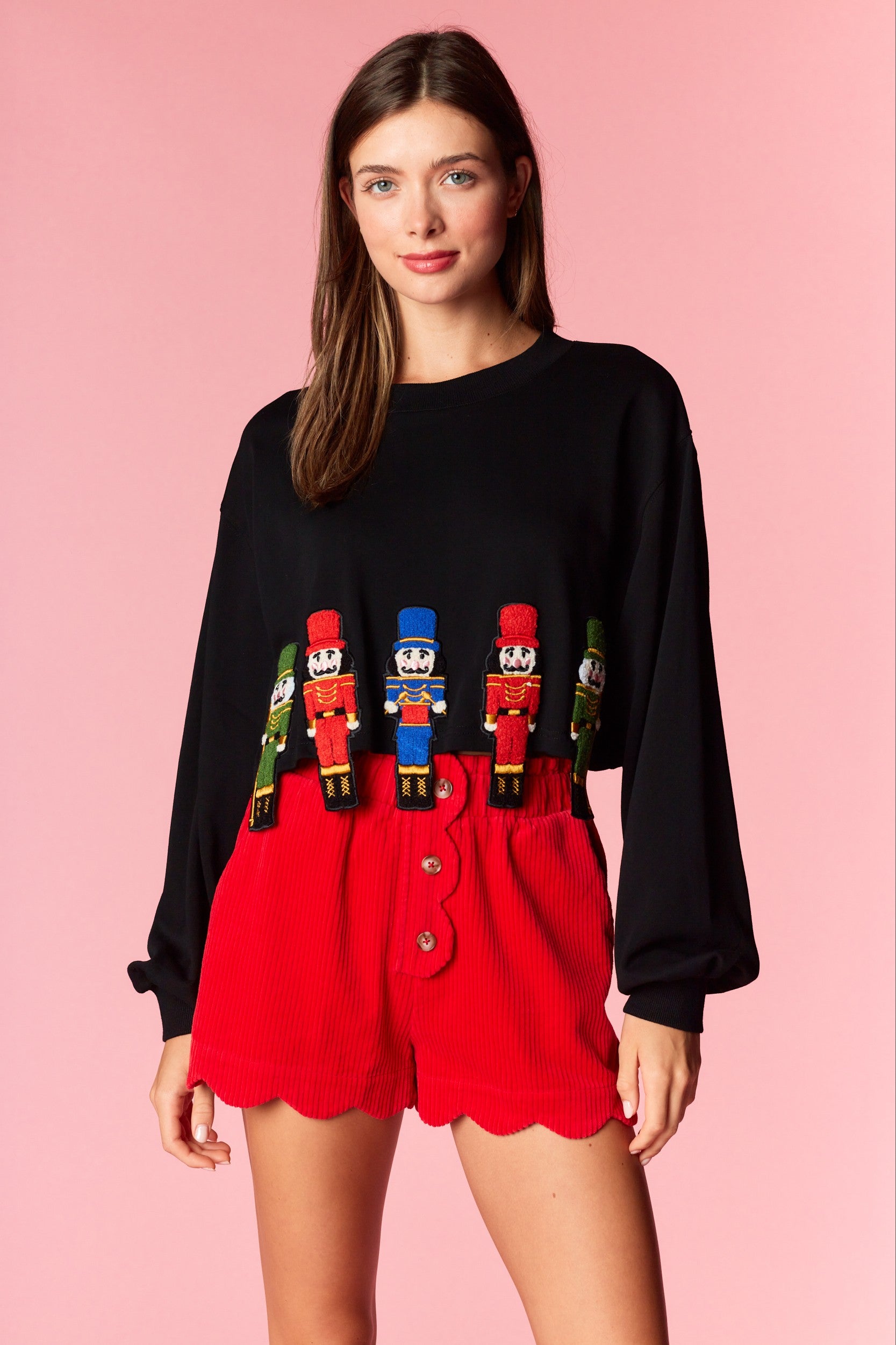 Nutcracker Embroidery Chenille Sweatshirt Black