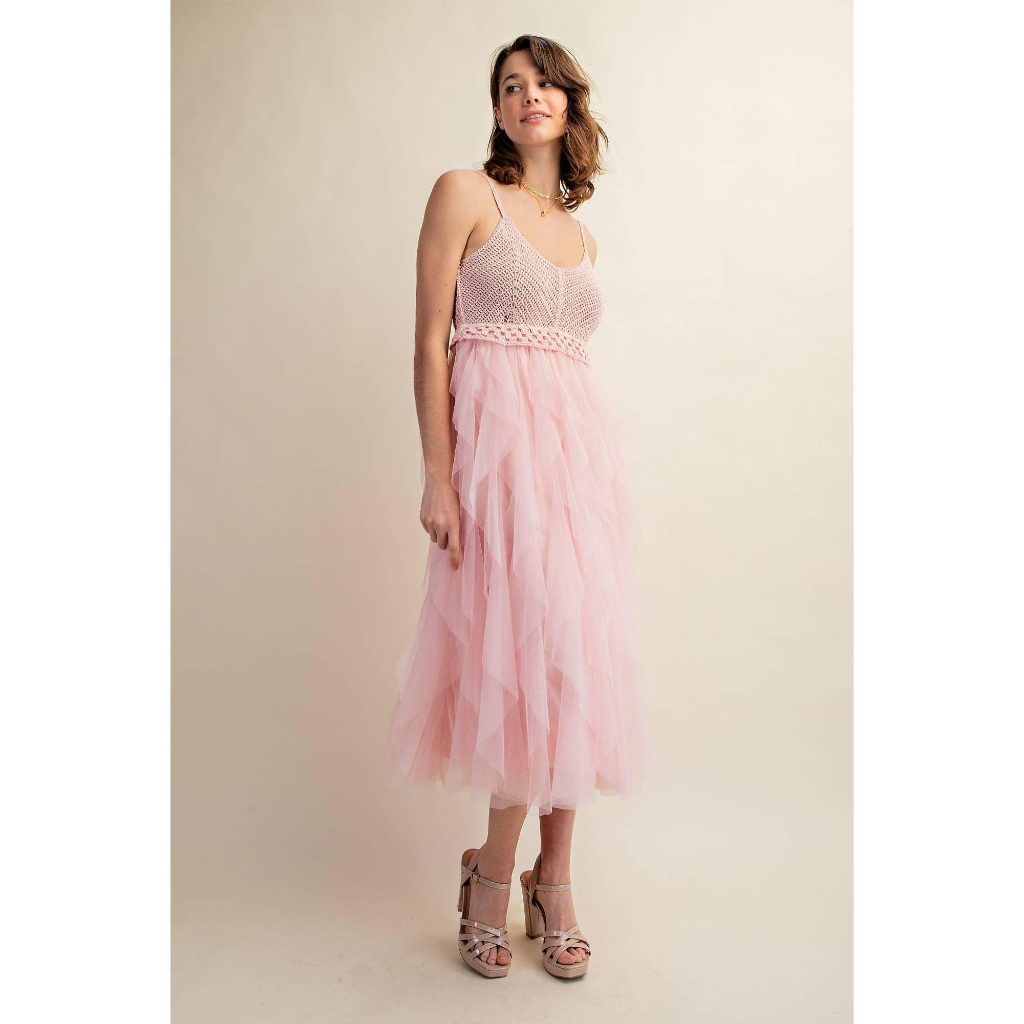 Tulle Crochet Midi Dress