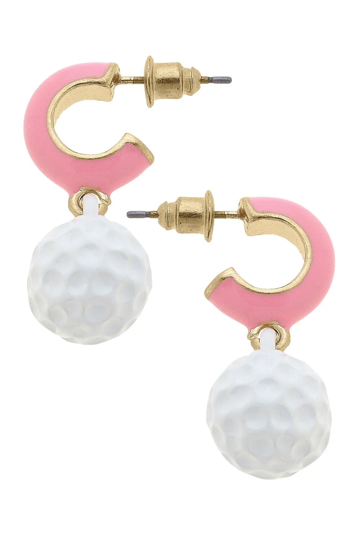 Blair Golf Ball Huggie Hoop Earrings in Light Pink