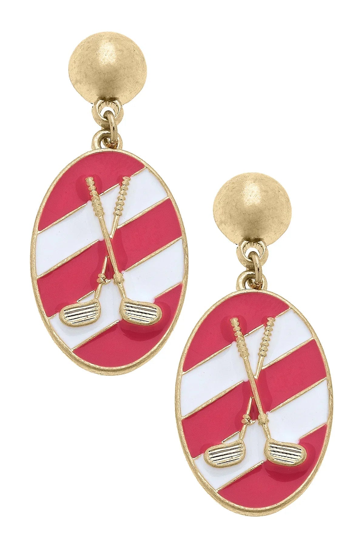 Bryce Striped Enamel Golf Earrings in Fuchsia & White