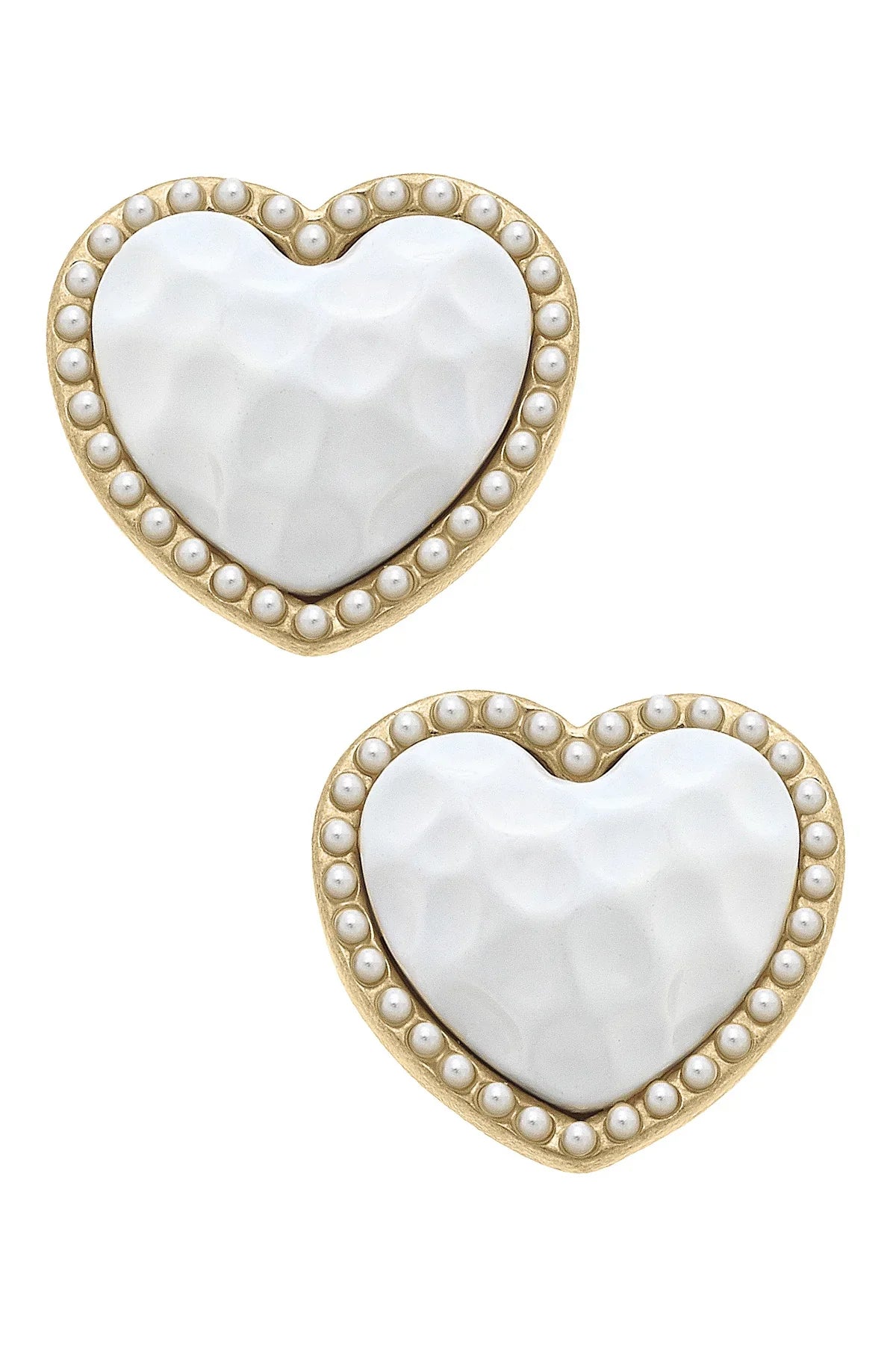 Celine Heart Shaped Golf Stud Earrings in White