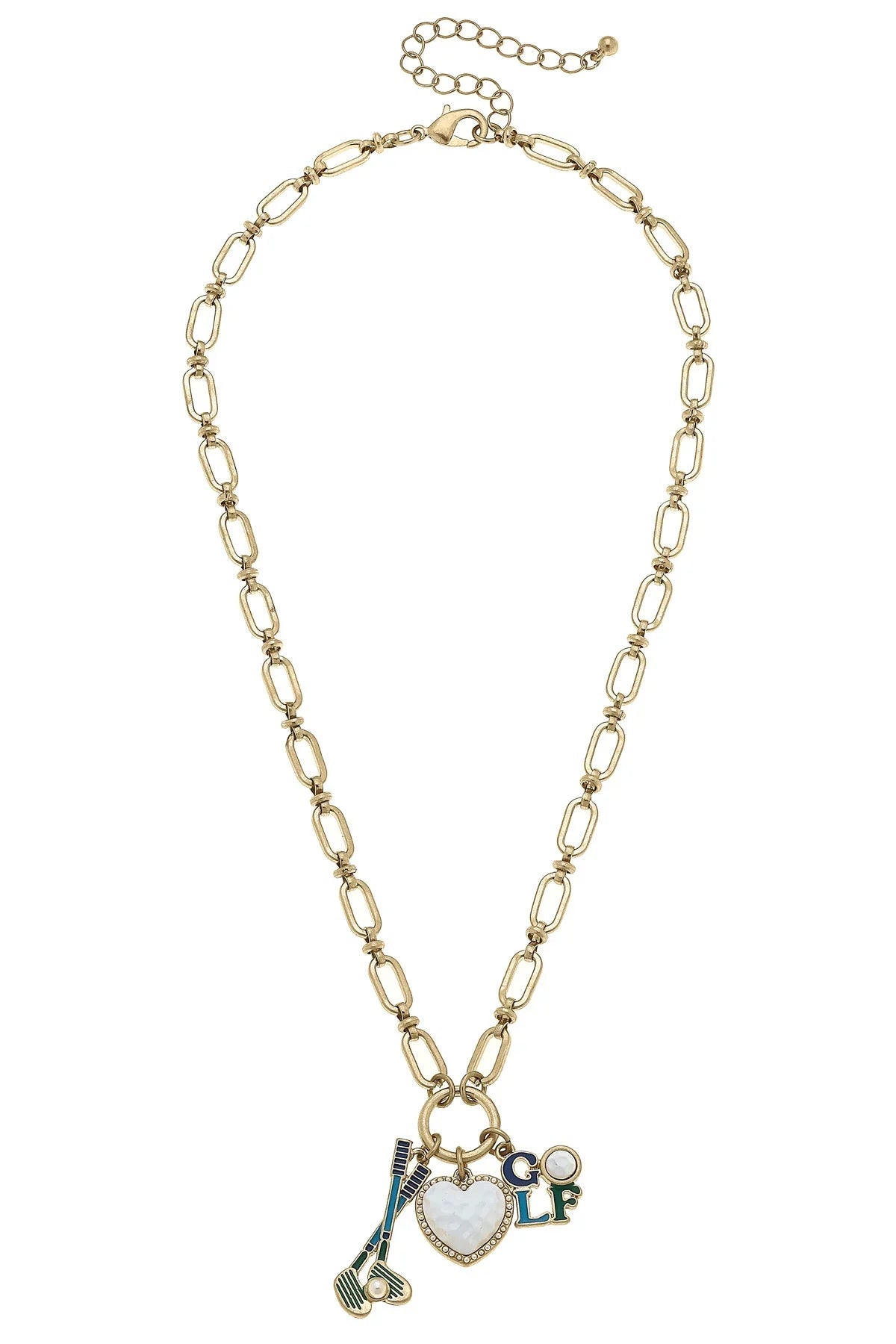 Celine Linked Golf Charm Necklace in Shiny Gold
