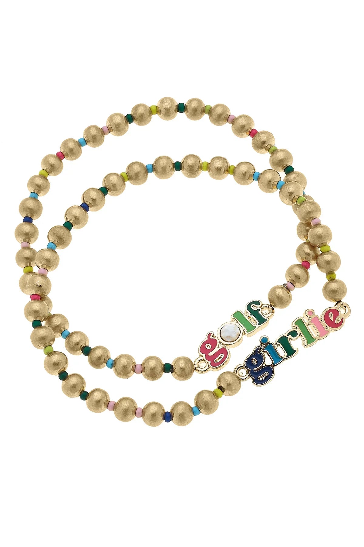 Golf Girlie Rainbow Ball Bead Stretch Bracelet Set of 2