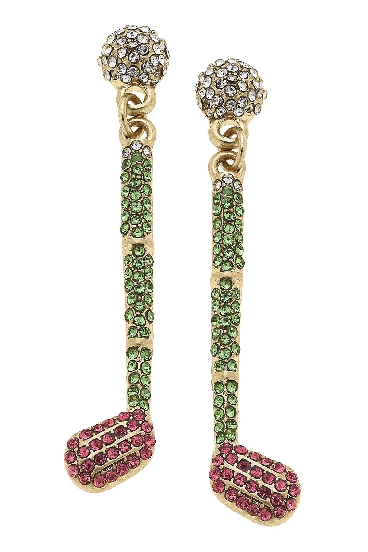 Practice Swing Pave Golf Club Earrings in Pink & Green