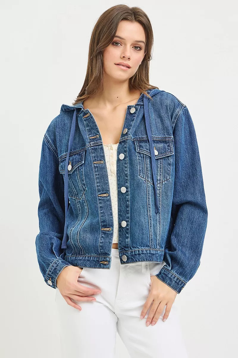 RISEN Basic Denim Jacket with Hoodie - MEDIUM - Bexa Boutique
