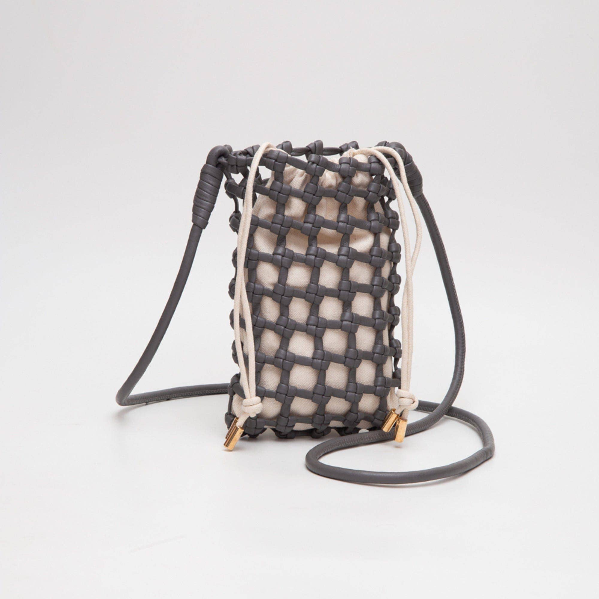 TG10626 Cara Mini Woven Drawstring Crossbody Bag - Gray - Bexa Boutique