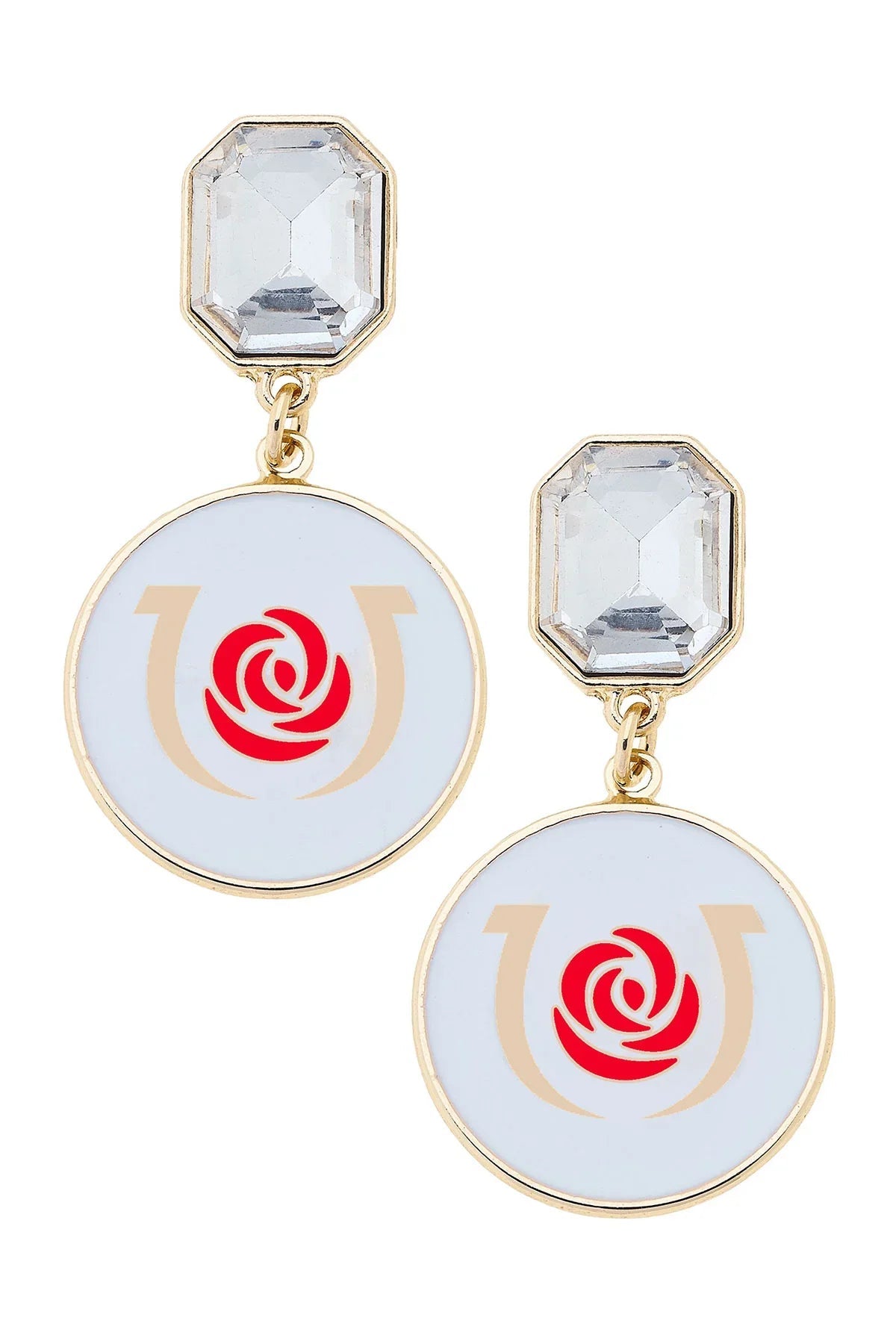 Kentucky Derby® Rhinestone Enamel Logo Earrings in White