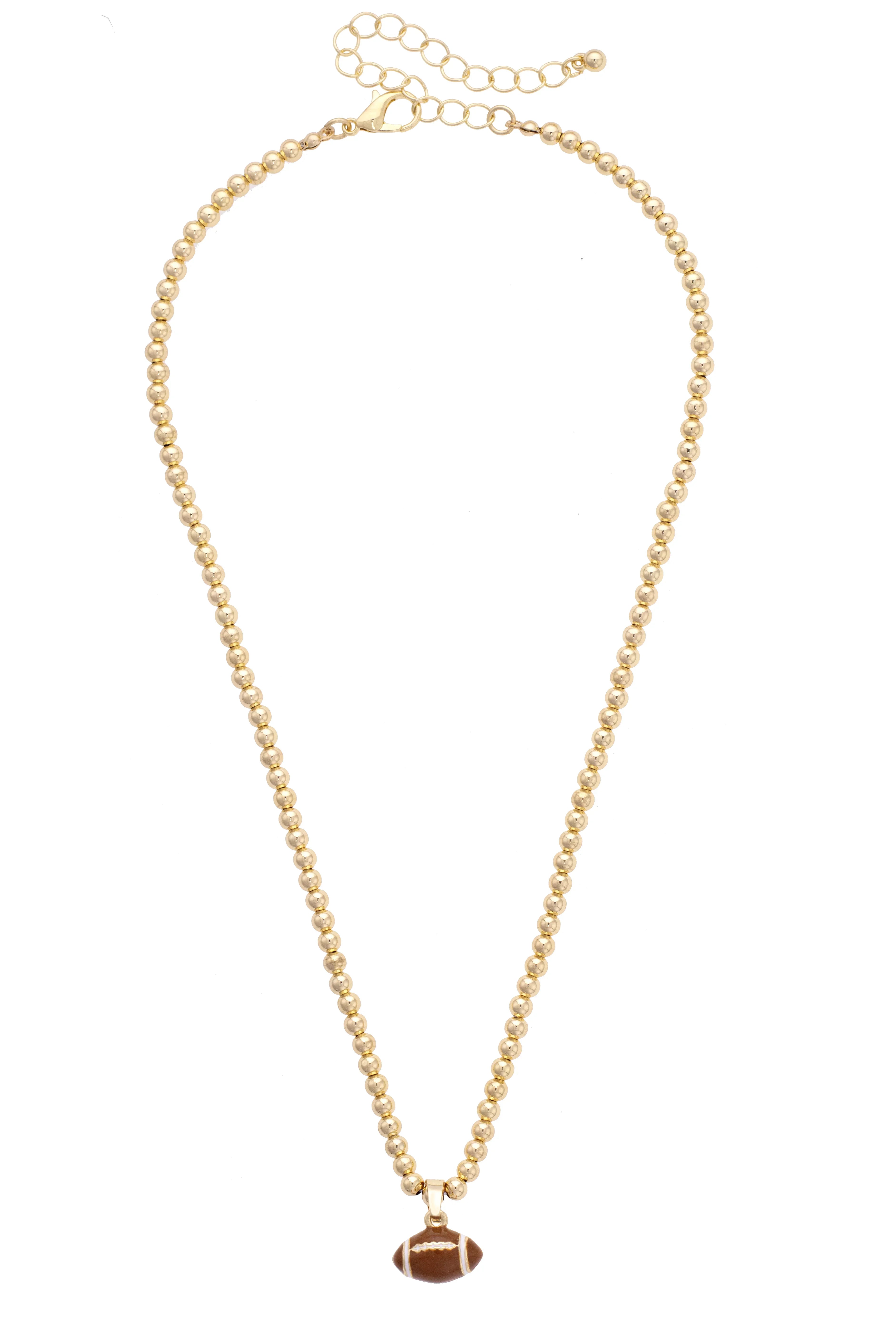 Football Enamel Ball Bead Necklace in Shiny Gold